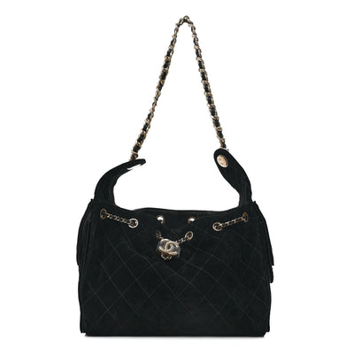 Chanel Suede Quilted Small Chanel 25 Handbag Black